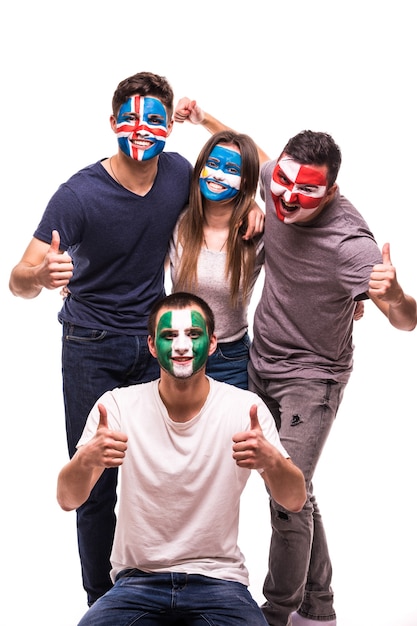 Free photo football fans  faces painted support national teams of croatia, nigeria, argentina, iceland