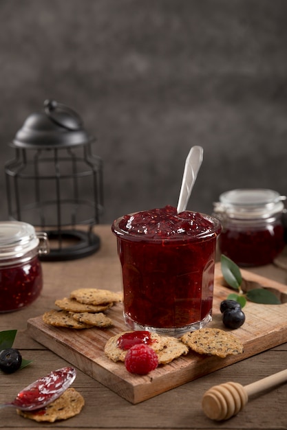 Forest fruit homemade delicious jam in a jar