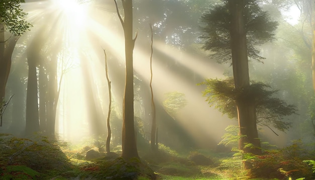 Free photo forest mystery captured in dawn tranquil fog generative ai