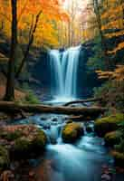 Free photo forest waterfall in the woods during autumn