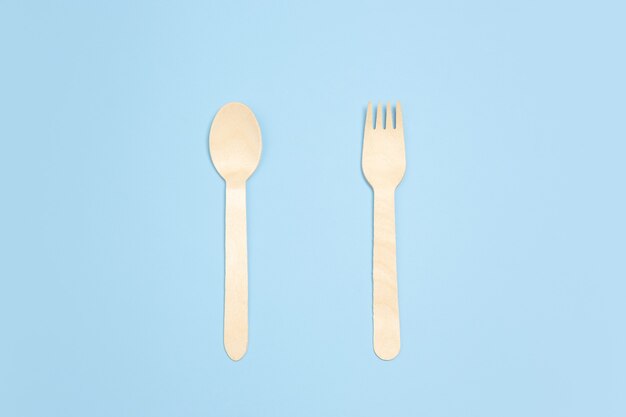 Fork and spoon. Eco-friendly life - organic made recycle things replace polymers, plastics analogues. Home style, natural products for recycling and not harmful to the environment and health.