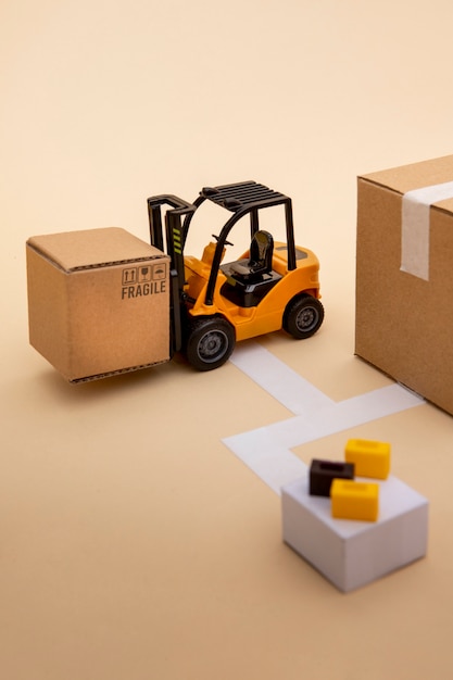 Free photo forklift and boxes supply chain representation