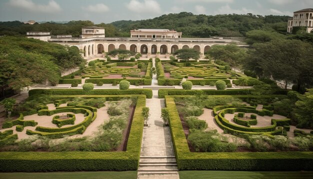 Formal garden architecture and royalty meet outdoors generated by AI