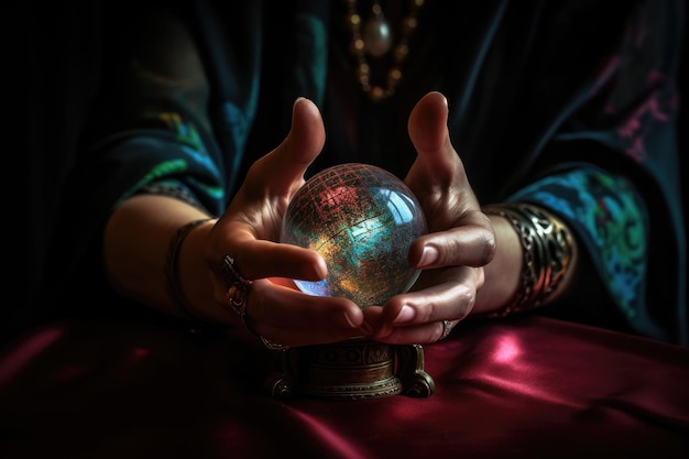 Free photo fortune teller with crystal ball close up ai generative