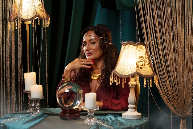 Fortune teller with globe  front view