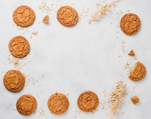 Frame of biscuits and crumbs top view with copy space