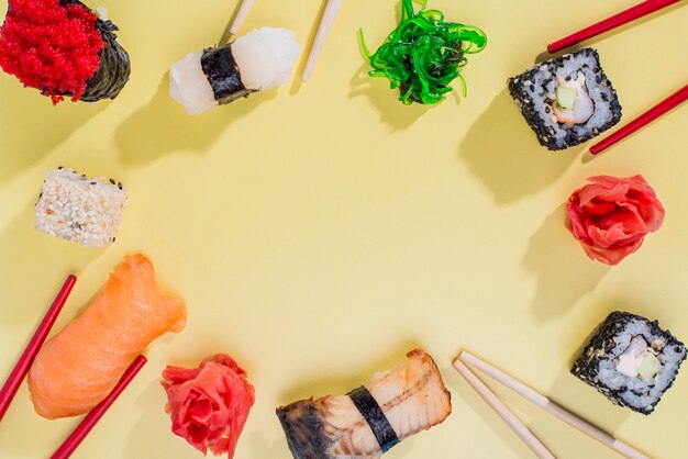 Frame formed of sushi rolls