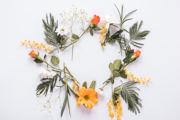 Frame from different flowers on table