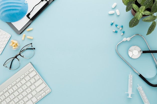 Free photo frame of medical equipment on desk