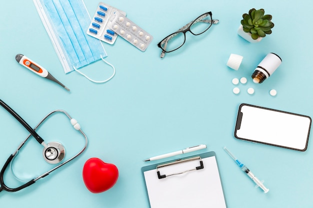 Free photo frame of medicine on table