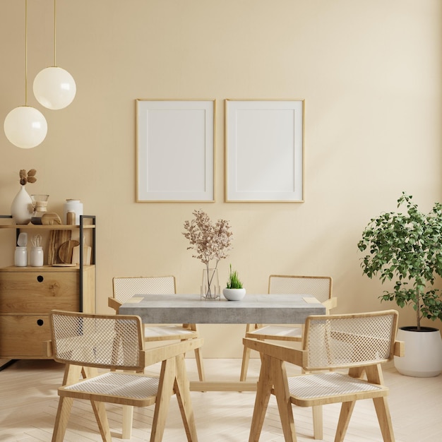 Frame mockup in luxury dining room and cream color background