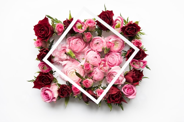 Free photo frame on peonies and roses