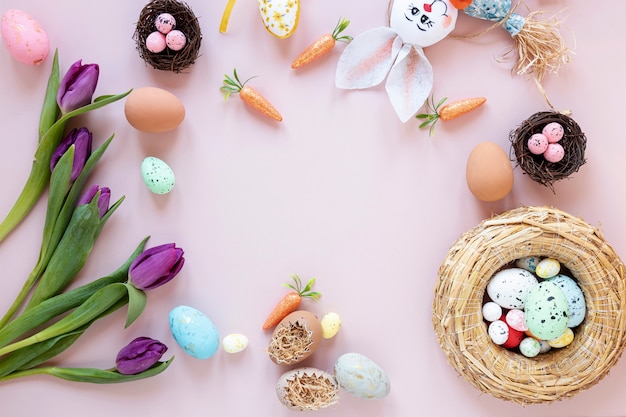 Free photo frame of rabbit, flowers and eggs