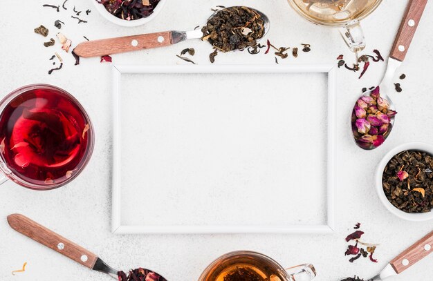 Frame of tea and herbs