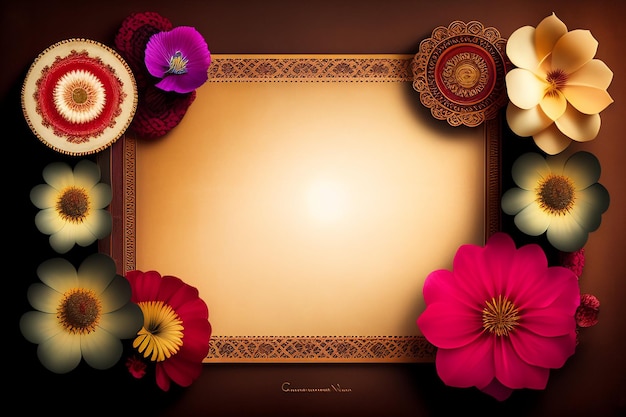 A frame with flowers and a place for text