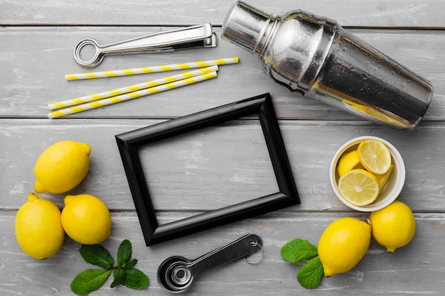 Free photo frame with lemons and shakes