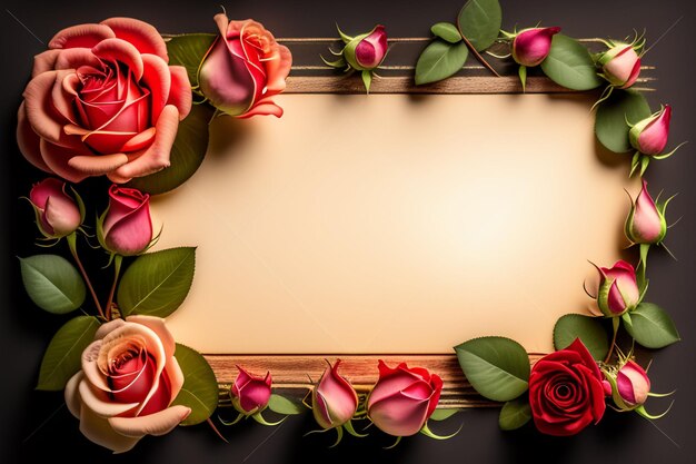 A frame with roses on it