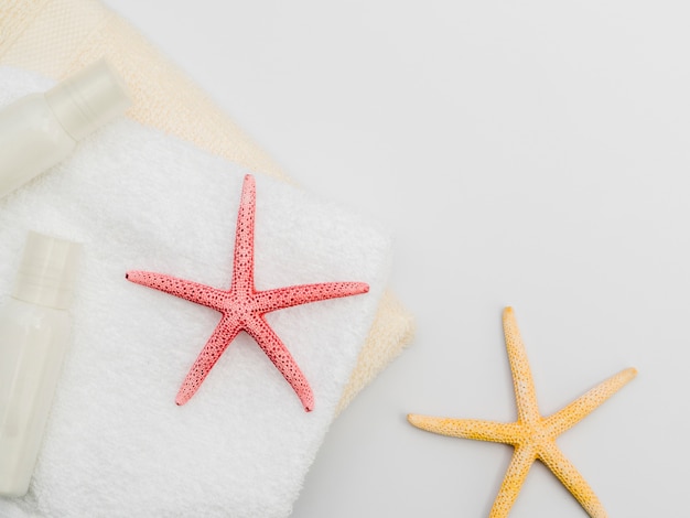 Framed composition of towels and starfish