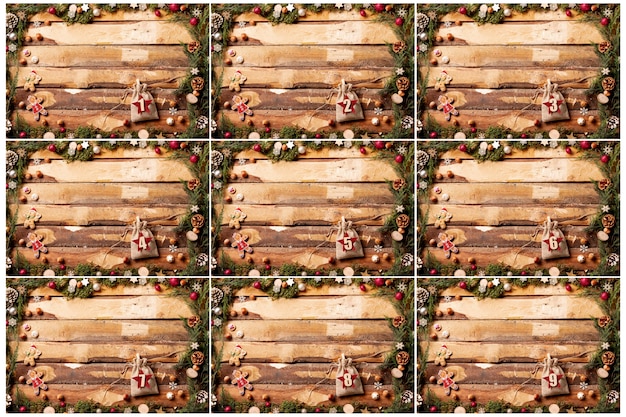 Free Photo frames with numbers on pouches advent calendar