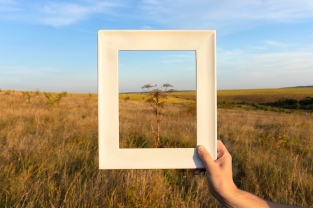 Free photo framing landscape while traveling