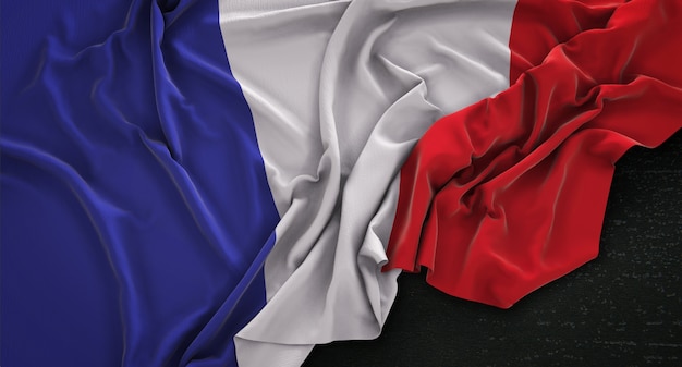 Free photo france flag wrinkled on dark background 3d render