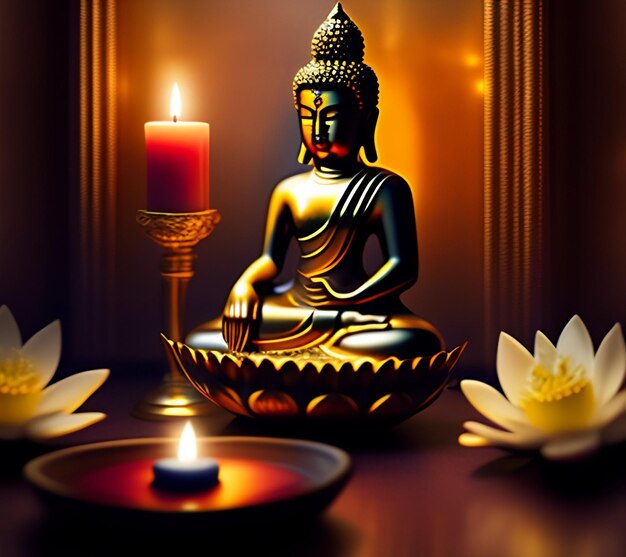 Free photo Gautum Buddha Vesak Purnima Statue Symbol of Peace Background