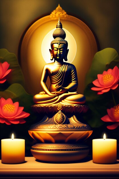 Free photo Gautum Buddha Vesak Purnima Statue Symbol of Peace Background