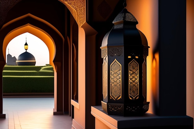 Free Photo Ramadan Kareem Eid Mubarak Moroccan lamp in dark