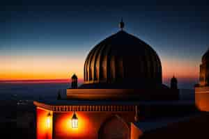 Free photo free photo ramadan kareem eid mubarak mosque in evening with sun light background