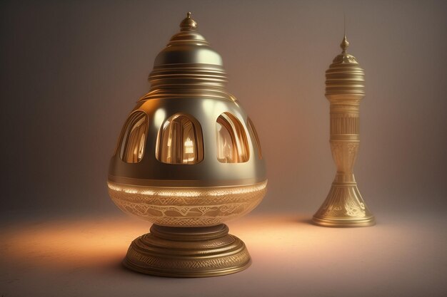 Free Photo Ramadan Kareem Eid Mubarak Old Fashioned Royal Elegant Lamp with Mosque