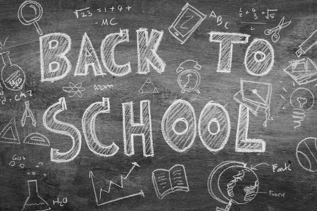 Freehand drawing Back to school on chalkboard ,Filtered image pr