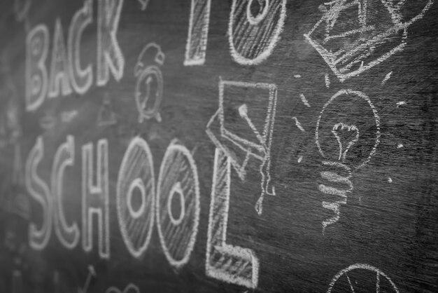 Freehand drawing Back to school on chalkboard ,Filtered image pr