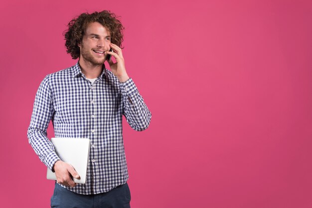 Freelance concept with man making phone call