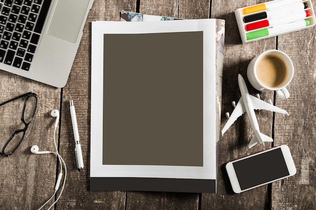 Free Photo freelance working environment view of wooden desk