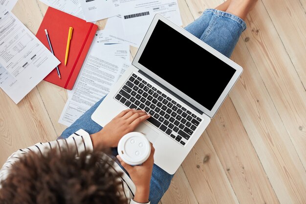 freelancer young businesswoman working at home