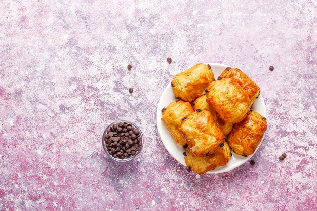 French croissants pain au chocolate.