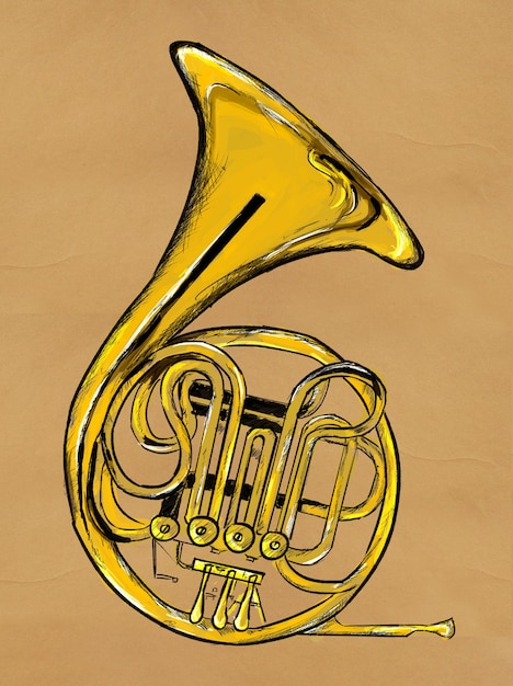 Free Photo french horn painting image