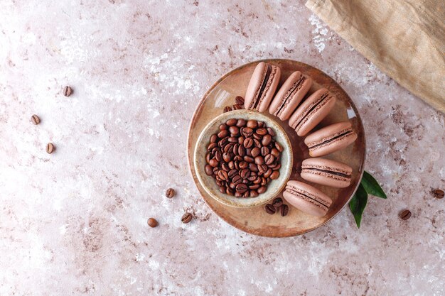 French macaroons with coffee beans.