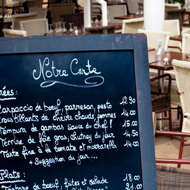 French restaurant Paris France menu board square