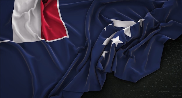 French Southern Flag Wrinkled On Dark Background 3D Render