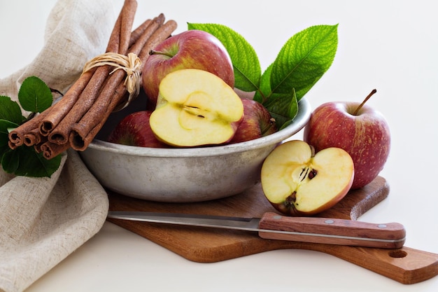 Fresh apples cut in a bowl