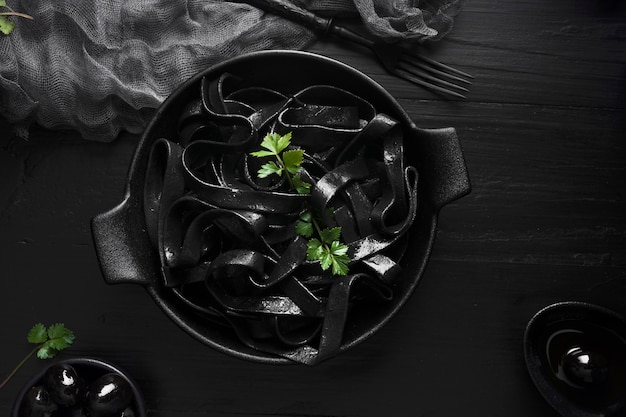 Free Photo fresh black pasta top view