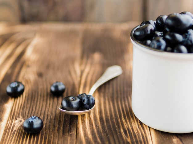 Fresh blueberry on wooden surface