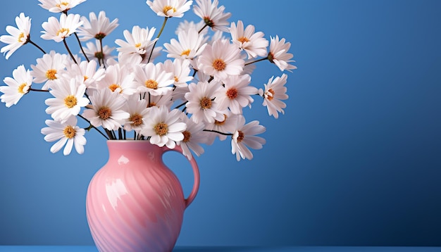 Free photo a fresh bouquet of daisies nature gift in a blue vase generated by artificial intellingence