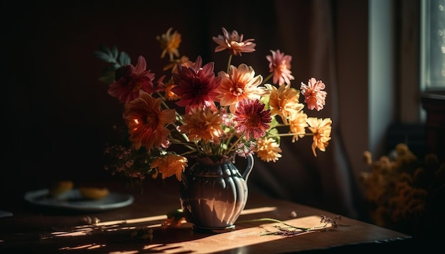 Free photo fresh bouquet of multi colored flowers on table generated by ai