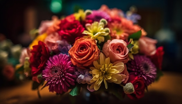 Free photo fresh bouquet of multi colored flowers for wedding celebration generated by ai