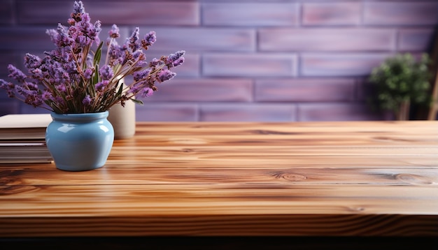 Free photo fresh bouquet of purple flowers on wooden table indoors generated by artificial intelligence