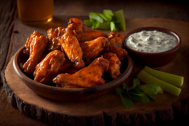 Free photo fresh buffalo chicken wings with savory dip appetizer generative ai