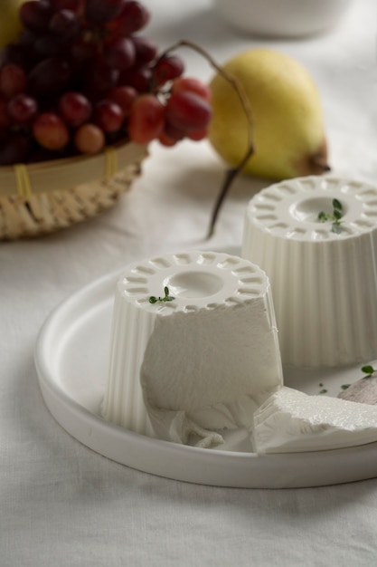 Fresh cheese on table  arrangement