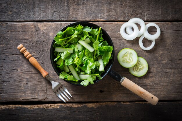 fresh cilantro salad, coriander with cucumber salad. Healthy food concept.